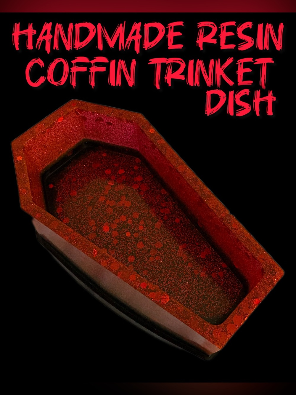Handmade Red Glitter Resin Coffin Trinket Dish